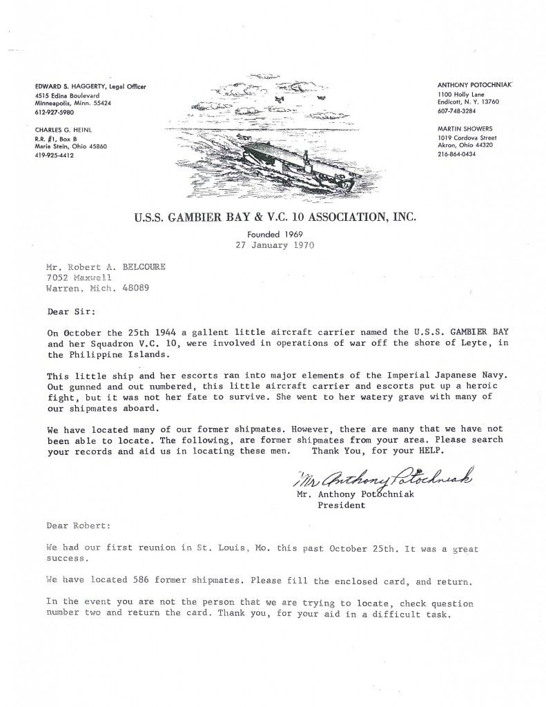 Belcoure - Association Letter - 1970
